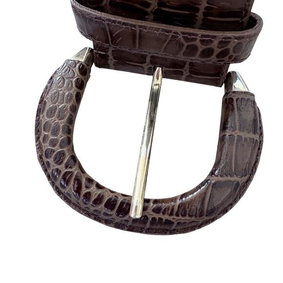 Vintage Croc Embossed Genuine Leather Belt Brown Wide Mob Wife Western Retro Y2K - Picture 2 of 8